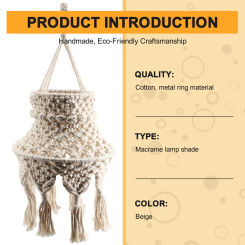 Macrame Lamp Shade Boho Hanging Pendant Light Cover, Chandelier Shade For Bedroom Living Room Nursery Dorm Home Decor