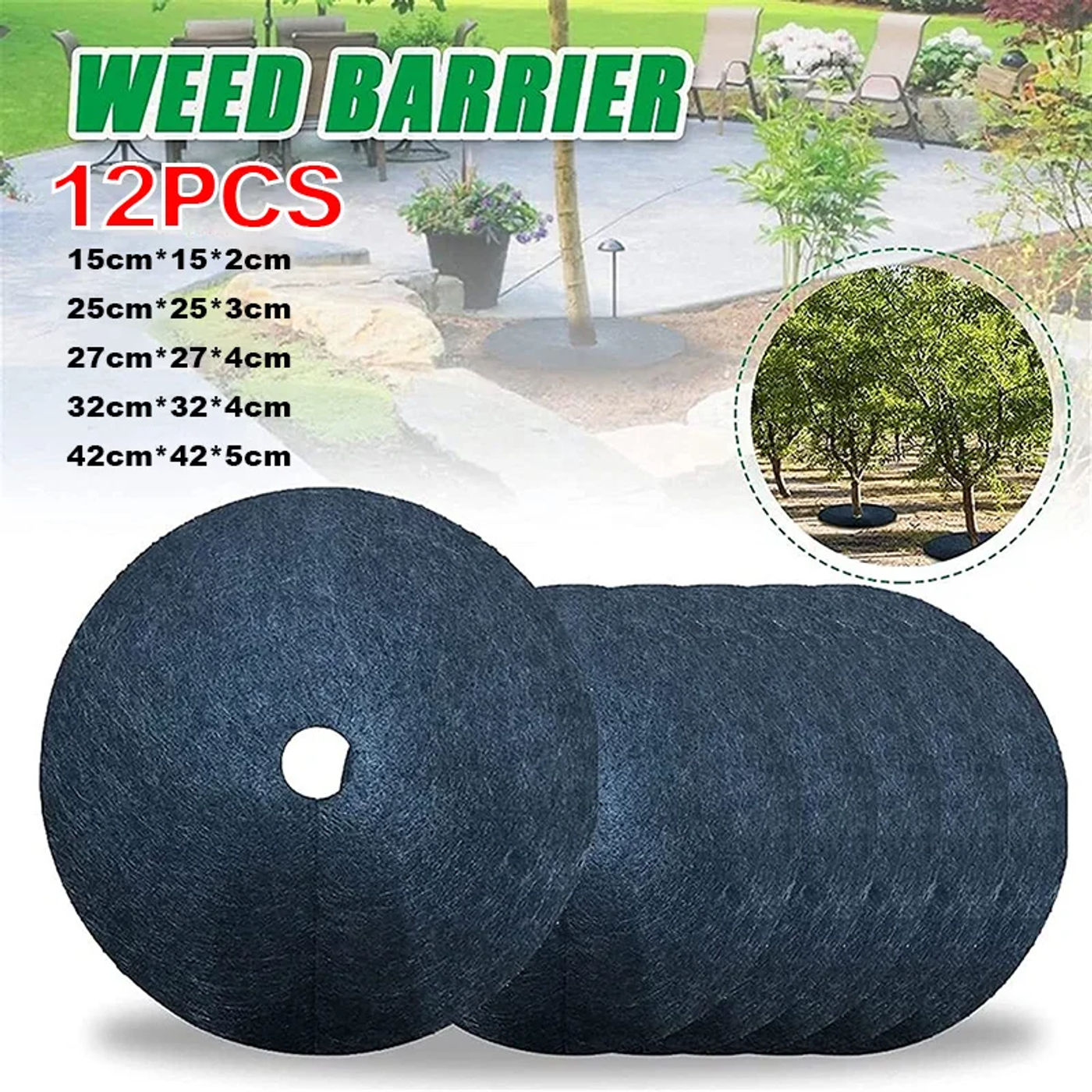Description Picture 2 of item12x Weed Mat Non-Woven Fabric Round Weeding Cloth Barrier Plant Trunk Protection Cover Anti Grass Tree Mulch For Garden Lawn Pot