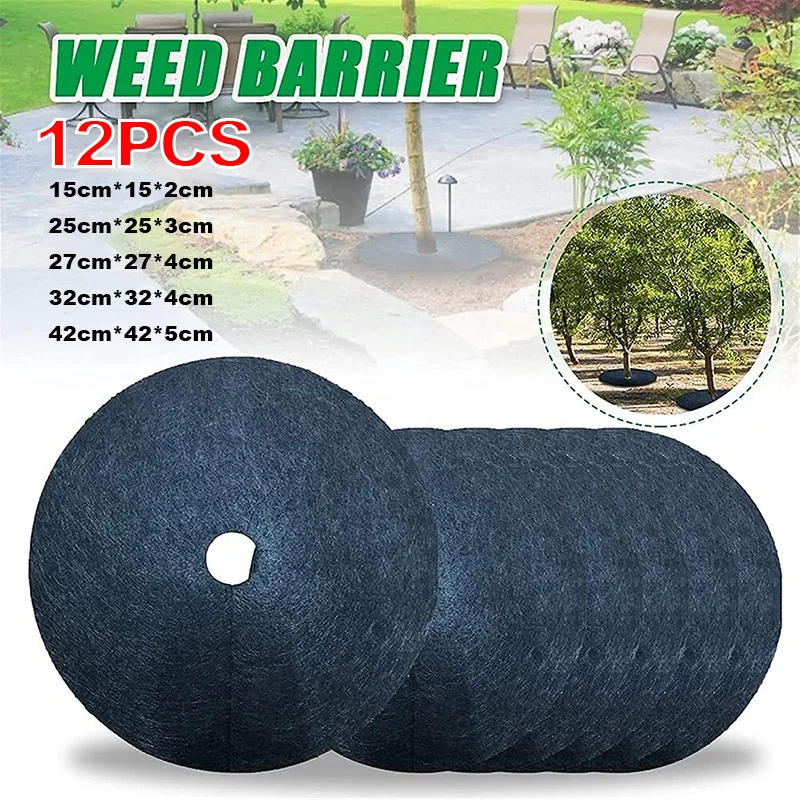 Description Picture 2 of item12x Weed Mat Non-Woven Fabric Round Weeding Cloth Barrier Plant Trunk Protection Cover Anti Grass Tree Mulch For Garden Lawn Pot