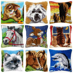 Horse Elephant Cat Latch Hook Kits Smyrna Pillowcase Knot Pillow Package Animal Latch Hook Set For Needlework Embroidery Cushion