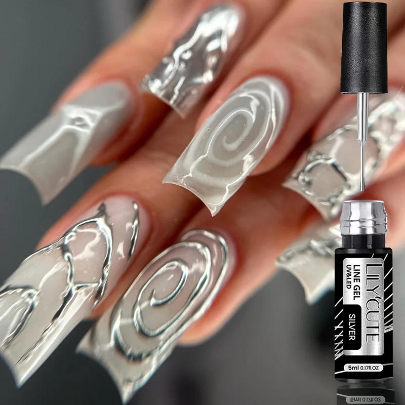 Description Picture 3 of itemLILYCUTE 5ml Super Bright Silver Metallic Painting Liner Gel Nail Polish Drawing Stripe Graffiti Mirror Pull Line UV Gel Varnish
