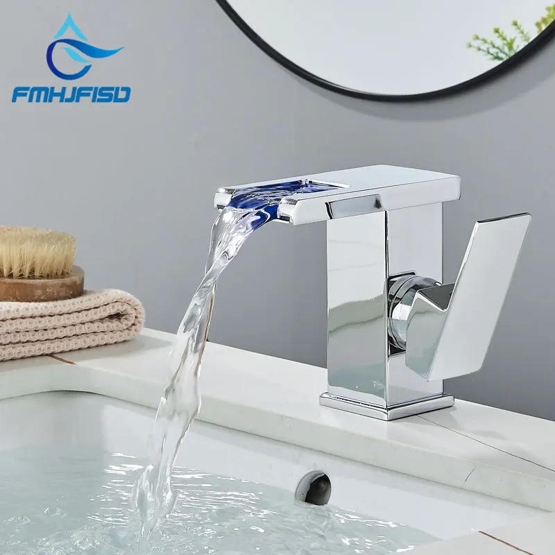 Description Picture 2 of itemFMHJFISD LED Bathroom Basin Faucet Waterfall Single Handle Single Hole Bathroom Mixer Taps Temperature Sensitive Contemporary