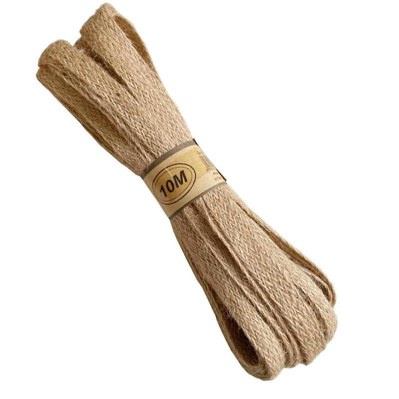 Description Picture 4 of item10M Hemp Cords Braided Flat Burlap Ribbon 8mm 12mm 18mm Nature Jute Rope Twine Webbing DIY Wedding Decoration Ribbons Crafts