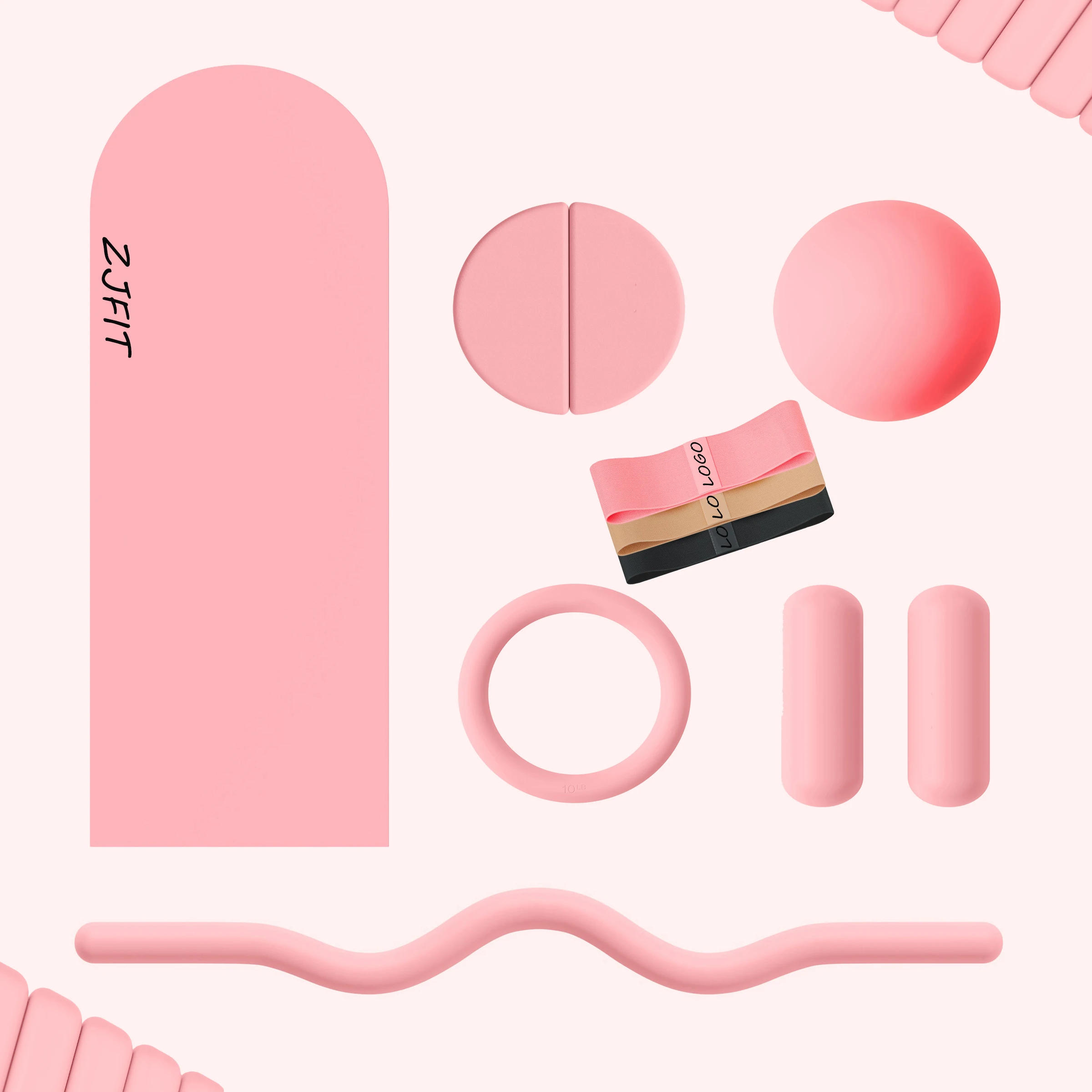 Description Picture 2 of itemCustom Color Home Gym Fitness Yoga Pilates Set Rubber PU Yoga Mat Silicone Dumbbell Power Ring Barbell Bar Beam Ankle Weight