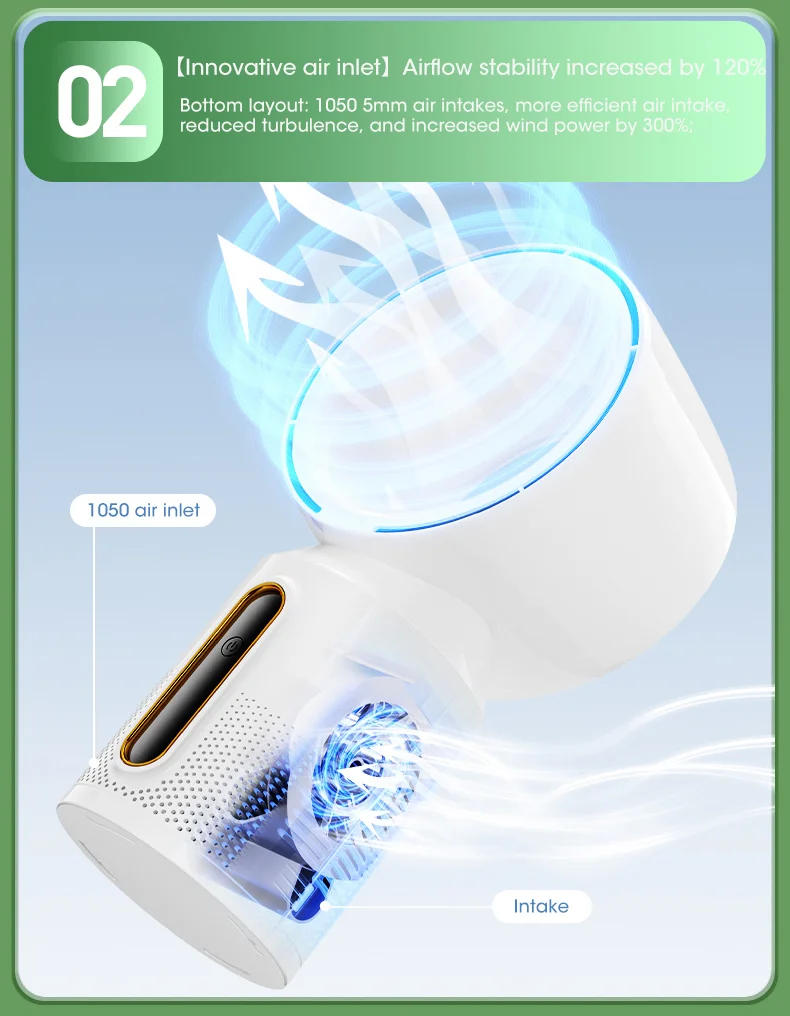 Description Picture 6 of item3000mAh Bladeless Fan Electric Cooling Desk Tower Fans Intelligent Low Noise Stand Floor Fan With 5 Speeds Fan Air Conditioner