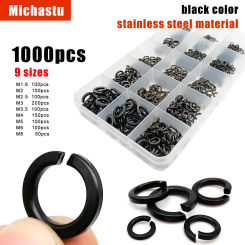 1000X Mix M1.6 M2 M2.5 M3 M3.5 M4 M5 M6 M8 Black 304 A2 Stainless Steel GB93 Spring Split Lock Washer Elastic Gasket Set Kit Box