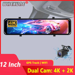 12 Inch 4K WIFI Car DVR Video recorder 3840*2160P Rear view Mirror Dash Camera Dual lens Video Recorder Night Vision Registrar