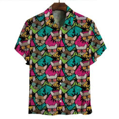 Retro Katze tropische Aloha Hemden für Männer 3d gedruckt Tier Kurzarm Streetwear Knopf Bluse übergroße Revers Hawaii Hemd