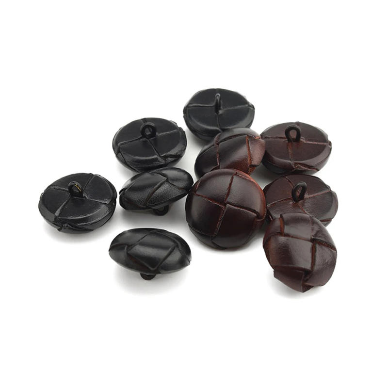 Description Picture 3 of item2PC Handmade Weave Brown Football Chocolate Shape Genuine Leather Jeans Shank Buttons Retro Suit Cufflinks Sewing Crafts Decor