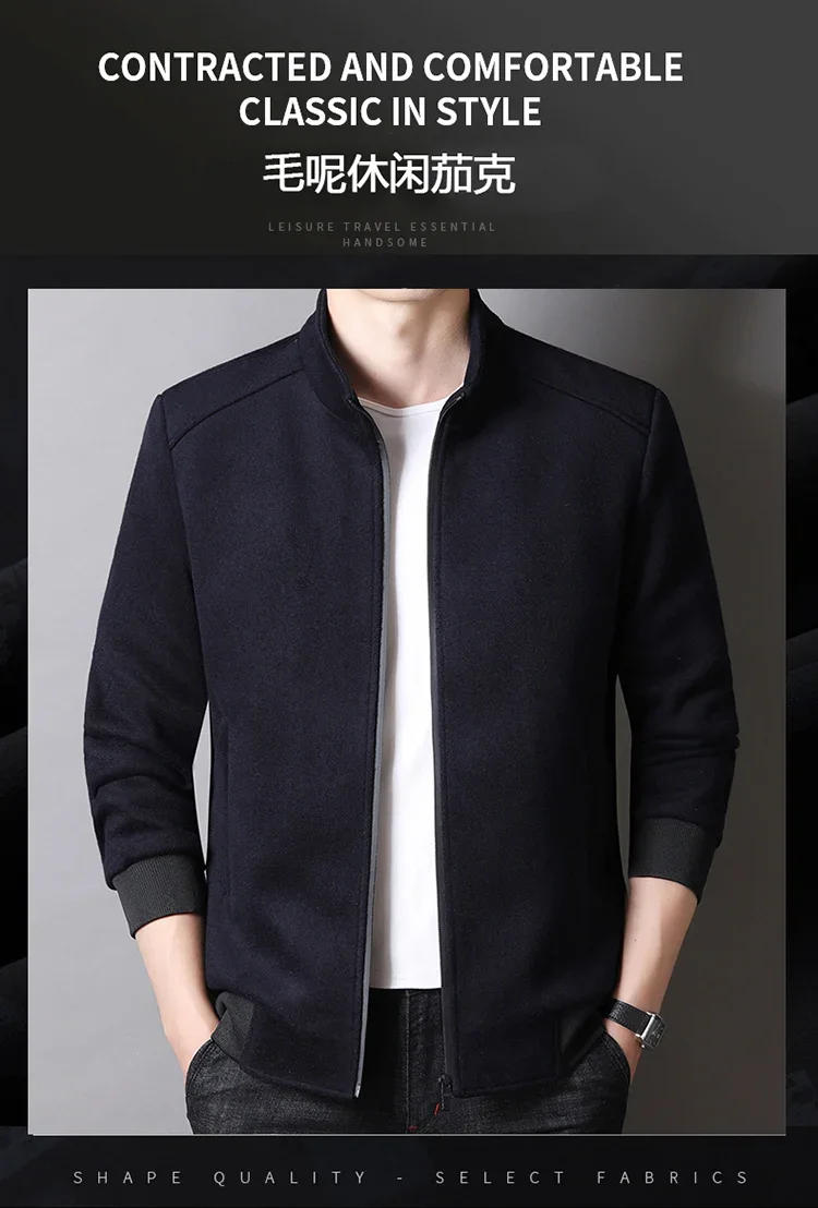 Description Picture 3 of itemHigh-quality Fashion Middle-aged and Elderly Woolen Coat 2021 New Men's Plus Fat Plus Size Dad with Thick Nizi Casual Jacket