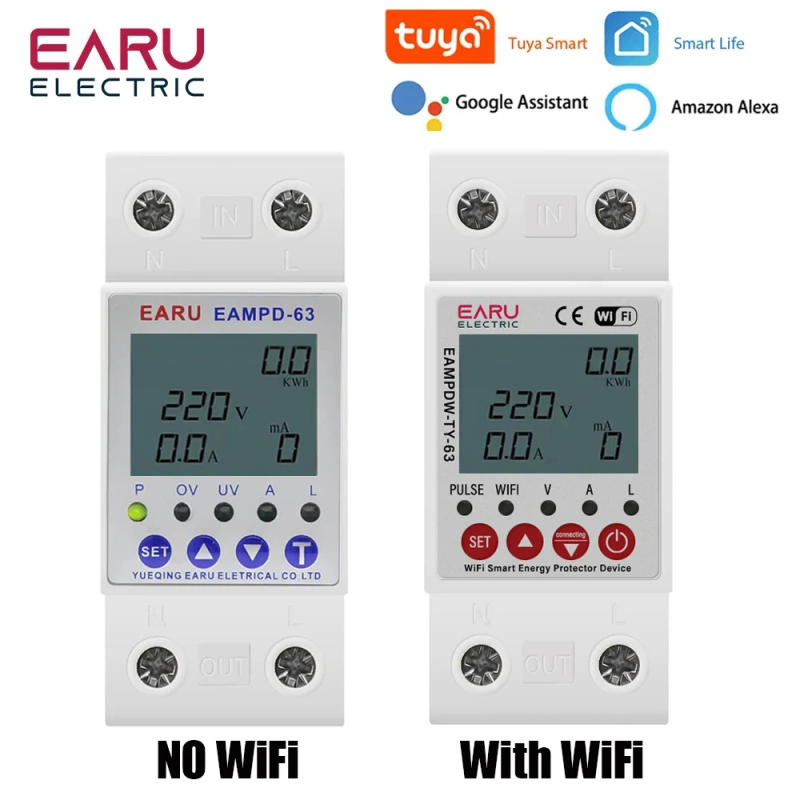 Description Picture 2 of itemTuya WiFi Smart Energy Meter 230V Adjustable Current Earth Leakage Protection Over Under Voltage Protector Relay Device Breaker
