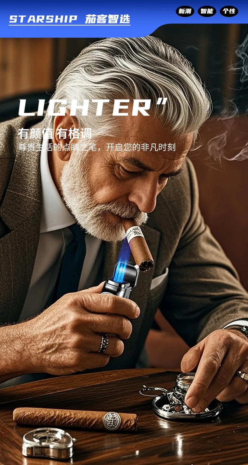 Description Picture 4 of item2026 New Three Straight Lighters Portable Ignition Multi-function Cigarette Lighter Household Fierce Lighter  Wholesale.