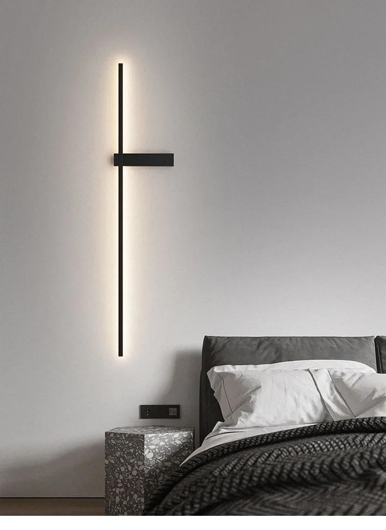 Description Picture 2 of itemModern Simple Led Strip Wall Lamps Living Bedroom Bedside Light Home Indoor Lighting Decor Corridor Aisle Black Gold Wall Lustre