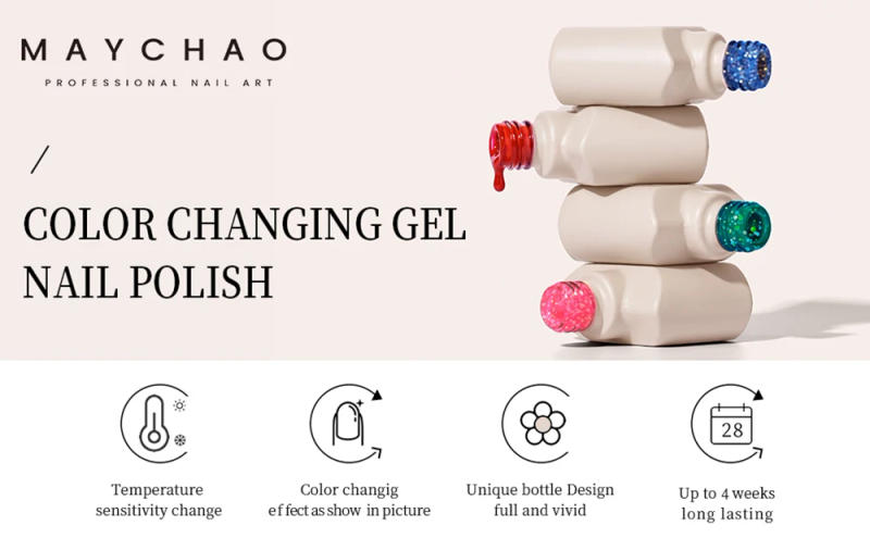 Description Picture 2 of itemMAYCHAO 12ML Color Changing Thermal Gel Nail Polish 1Pc Cherry Pink-Rosette Glitter Change Soak Off Nail Polish Nail Art Varnish