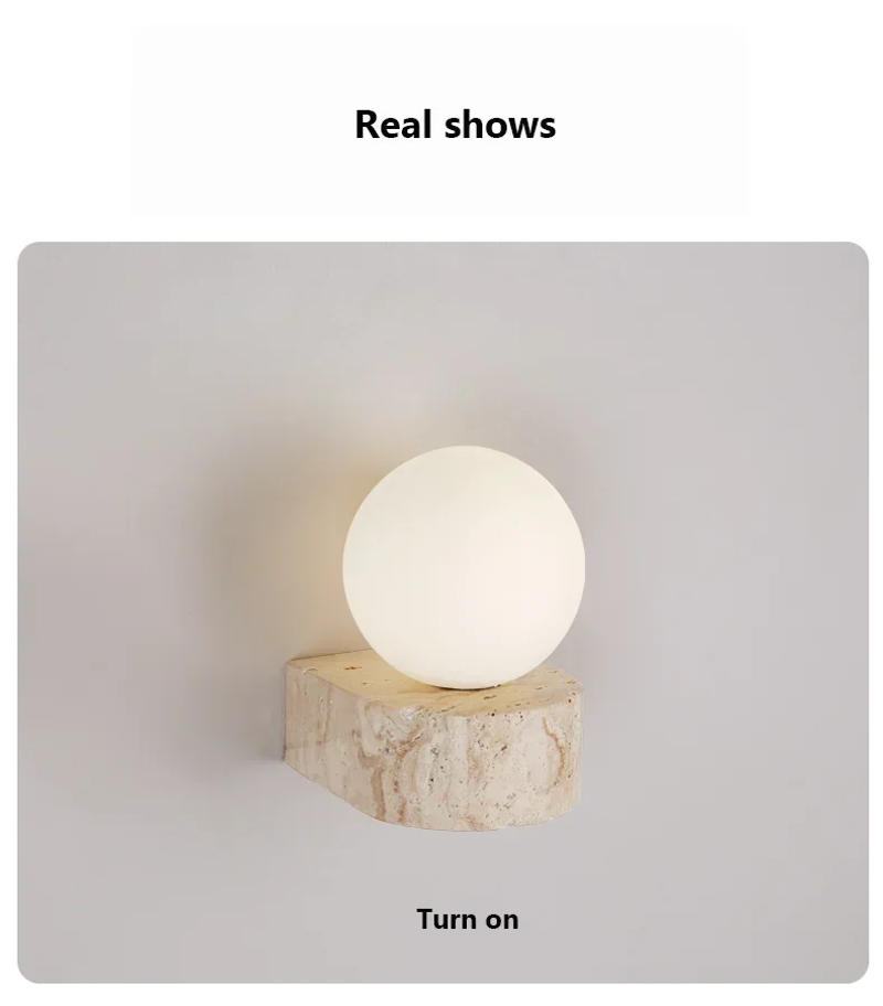 Description Picture 6 of itemArt Decoration Wall Lamp Glass Lampshade Led Light with Pull Chain Natural Stone Wall Light Bedroom Decor Sconce Room Decor