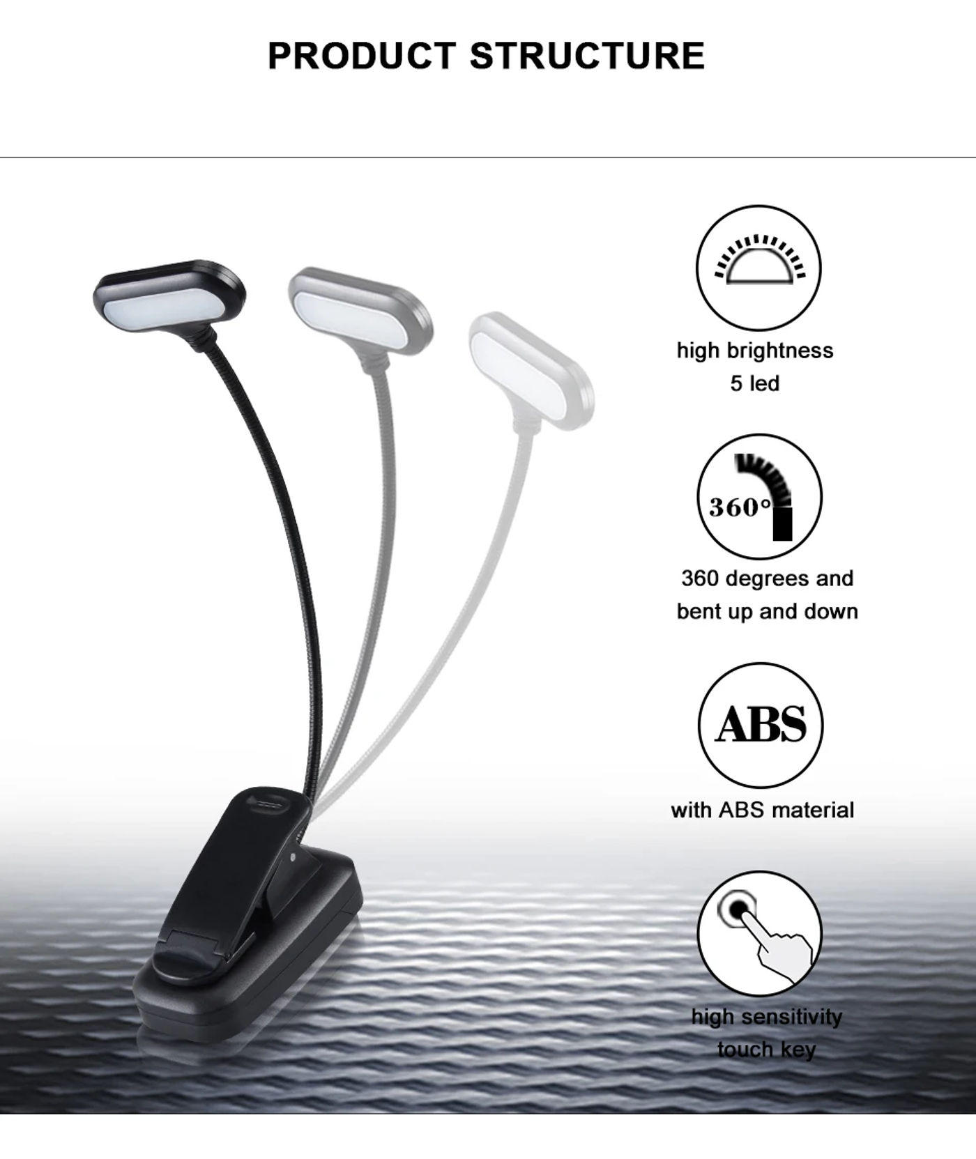 Description Picture 5 of itemRechargeable Book Reading Light Lamp LED Book Light  For Reading In Bed - Eye Caring Adjustable Brightness 20+ Hours Runtime