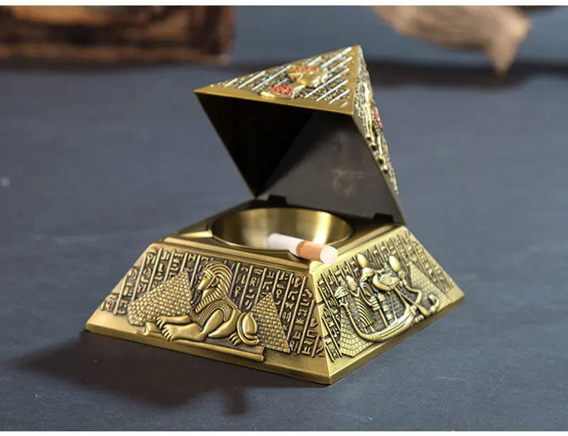 Description Picture 5 of itemRetro Cigarettes Ashtrays Egyptian Pharaoh Pyramid Shape Metal Ashtray Home Desktop Decoration Gift Portable Smoke Accessories