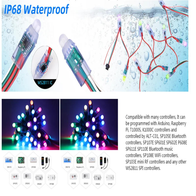 Description Picture 4 of item50pcs DC 5V 12V WS2811 IC RGB LED Module String Light 12mm Full Color IP68 Outdoor Waterproof Advertisement LED Pixel Light