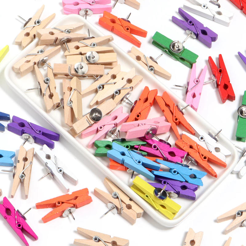 Description Picture 6 of item20Pcs/Lot Wooden Clips With Thumbtack Push Pin Clips For DIY Ornaments Photo Wall Home Decorating Clamp Craft Securing Clip Tool
