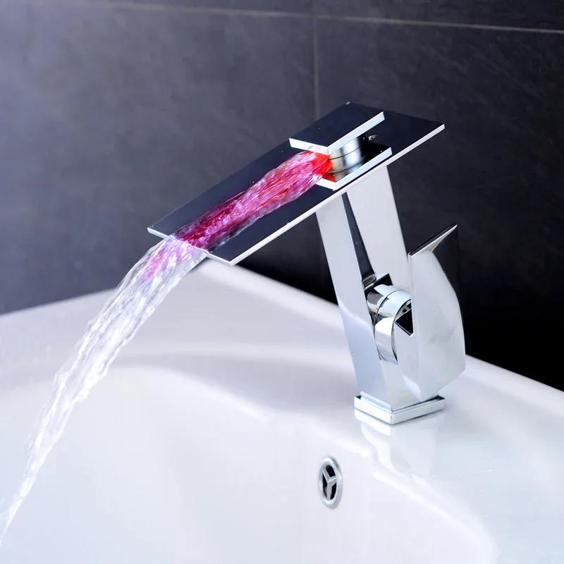 Description Picture 6 of itemLed Basin Faucet Bathroom Waterfall Black Brass Mixer Tap Deck Mounted Sink