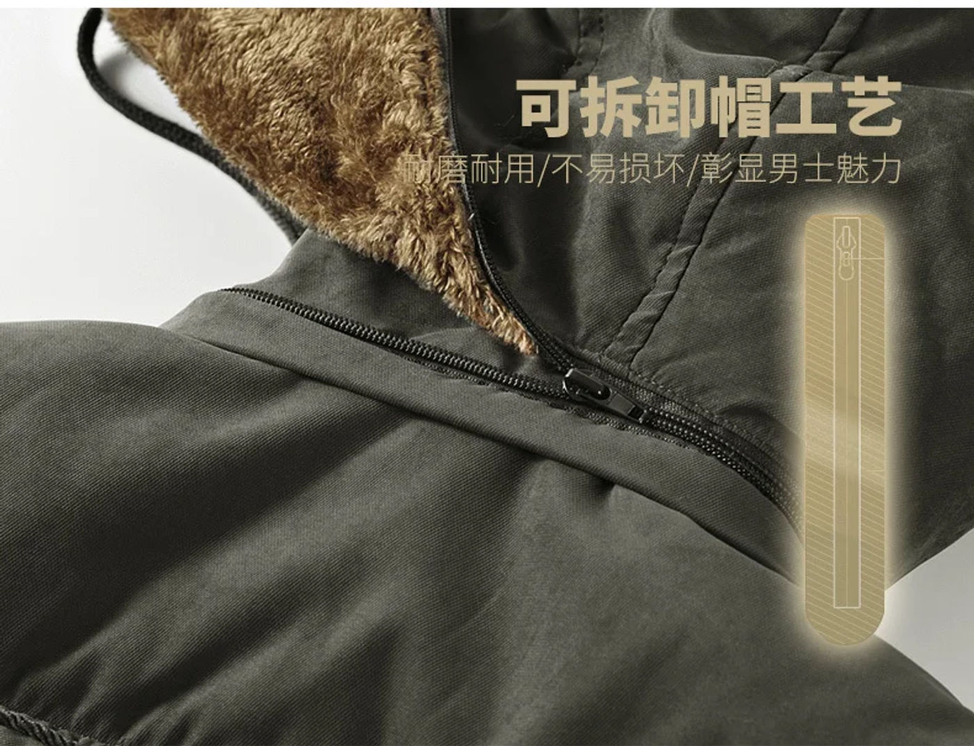 Description Picture 6 of itemMen Parkas Outdoor Windbreaker Winter Military Jacket Hooded Windproof Warm Mens Parkas Cashmere Liner Hat Detachable Outwear