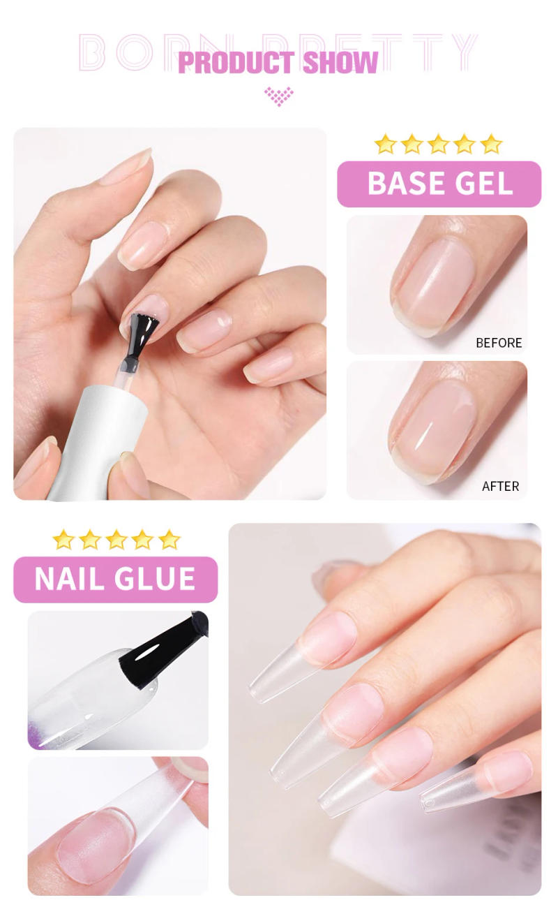 Description Picture 4 of itemBORN PRETTY 15ml 6 IN 1 Nail Glue Gel Nail Polish Transparent Clear Function UV Gel looming Gel Strengthener Extension Varnish