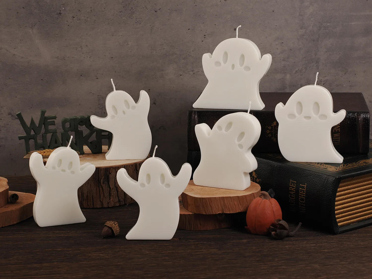 Description Picture 3 of itemCute Cartoon Ghost Scented Candle Silicone Mold Set Handmade Soap Chocolate Plaster Diffuer Stone Mold Creative Halloween Gift
