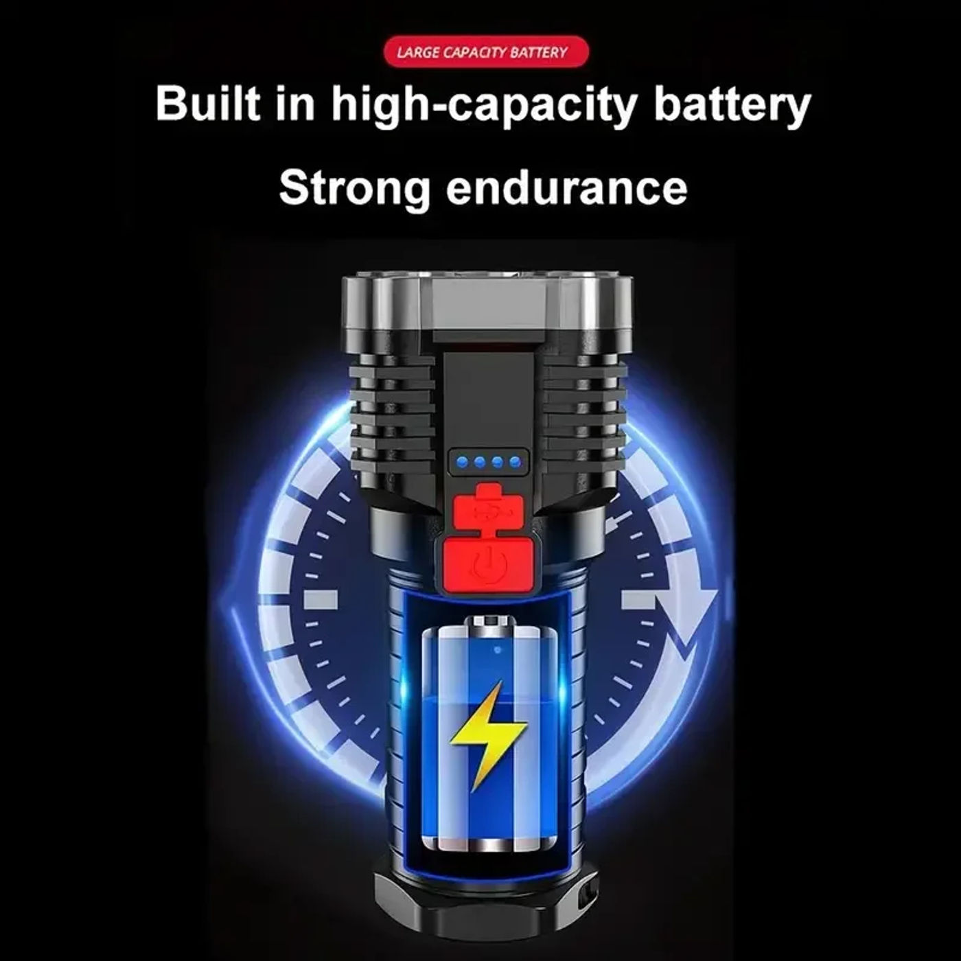 Description Picture 5 of item5 LED Flashlight High Power Rechargeable Battery Indicator Torch COB Flood Light Waterproof Spotlight For Outdoor Camping Lamp