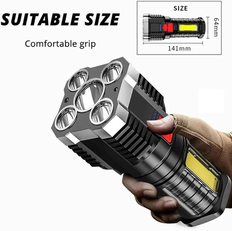 Description Picture 3 of item5LED high-power LED flashlight rechargeable camping spotlight with side lights, 3 lighting modes suitable for outdoor camping