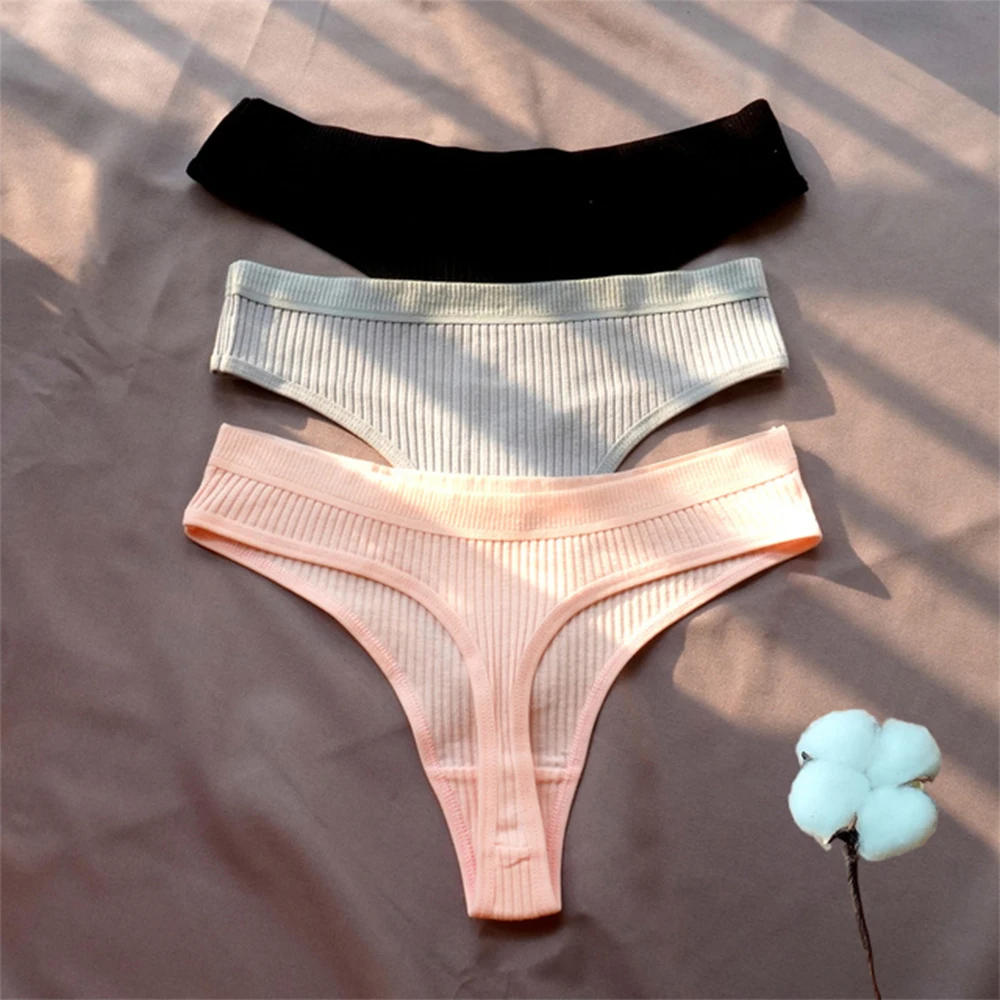 Description Picture 2 of item3Pcs/Pack 100% Cotton Thong Women's Panties Low Waist Sexy Underwear Female Casual Sports Briefs Simple Cozy Bikini Lingerie