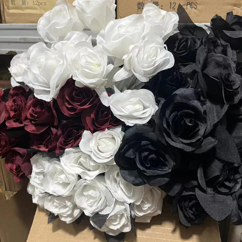 Description Picture 6 of item5pcs 8-9cm Silk Black Rose Artificial Flower Head Bouquet Home Living Room Wedding Chritmas Decoration New Year Decoration