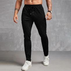 Men's Summer Quick Drying Breathable Casual Pants Striped Pocket Casual Slim Pants