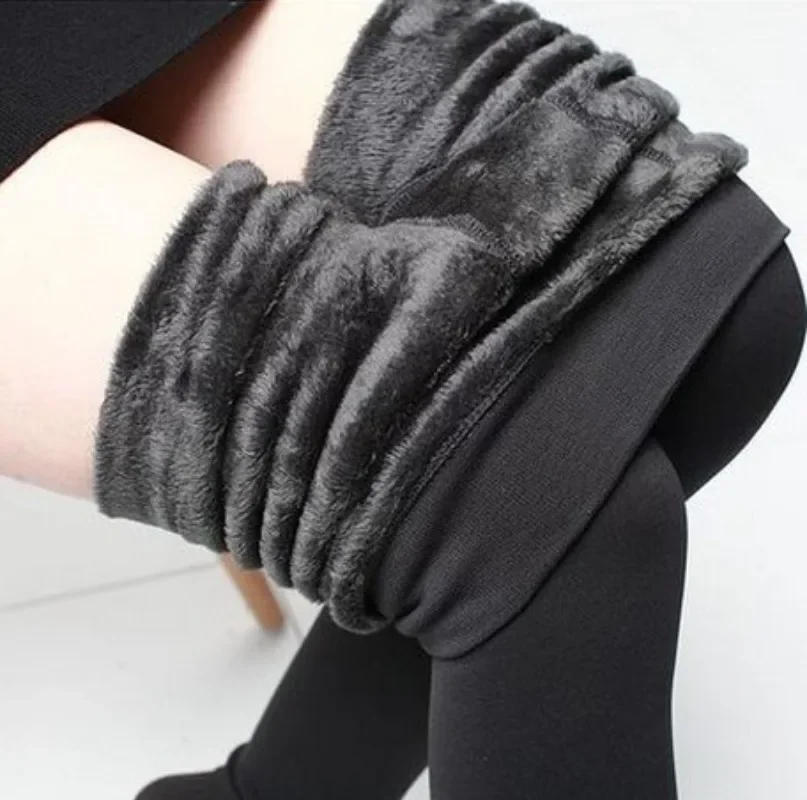 Description Picture 3 of itemWomen Warm Winter Leggings Pantyhose High Waist Solid Color Velvet Thickened Velvet Legging Stretchy Black Skin Stockings