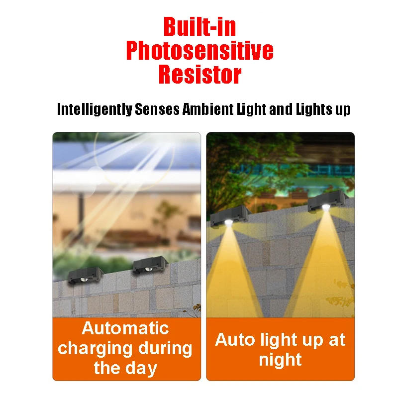 Description Picture 4 of item1/2/4/6 Pcs Solar Wall Light IP65 Waterproof LED Outdoor Spotlight Powered Decoration Porch illumination Fence Balcony Garden