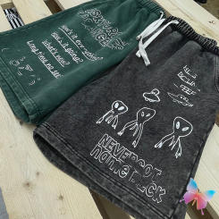 Alien Graffiti Letters Washed Vintage Askyurself Shorts Fashion Hiphop Street Cleanfit Casual Loose Men Women ASK Pants