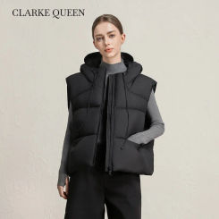 CLARKE QUEEN 2025 New Light Weight Puffer Women's Winter Down Jacket Sleeveless Short Vest Gilet Casual Thickened Slim Warm Coat