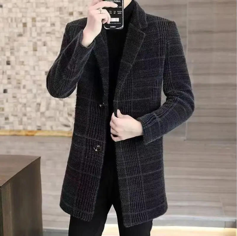 Description Picture 5 of itemHigh Quality Men Fashion Handsome Trend Casual Wool Coat Medium Long Trench Coat Suit Collar Plus Cotton Wool Coat Size M-4XL