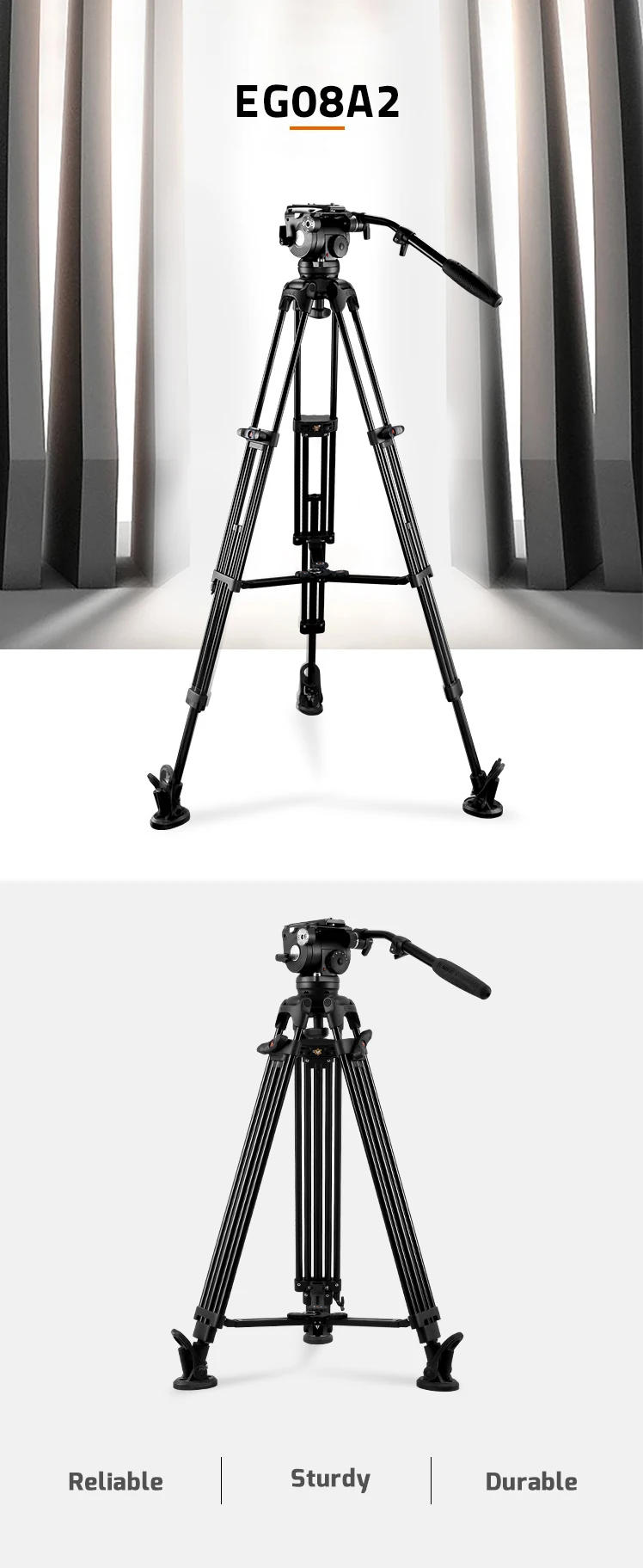 Description Picture 2 of itemE-Image EG08A2 2-Stage Aluminum Tripod System with GH08 Fluid Head (75mm)