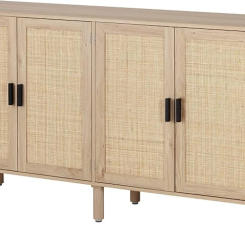 4 Door Sideboard Buffet Cabinet Kitchen Storage Cabinet with Rattan Decorated Doors Cupboard Console Table Bar Cabinet