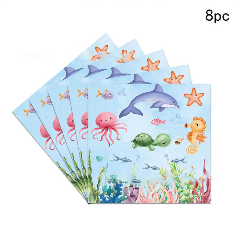 Description Picture 6 of item8pcs Sea Animals Disposable Tableware Sea Shark Plates Paper Cup Under The Sea Mermaid Theme Happy Summer Shark Birthday Party