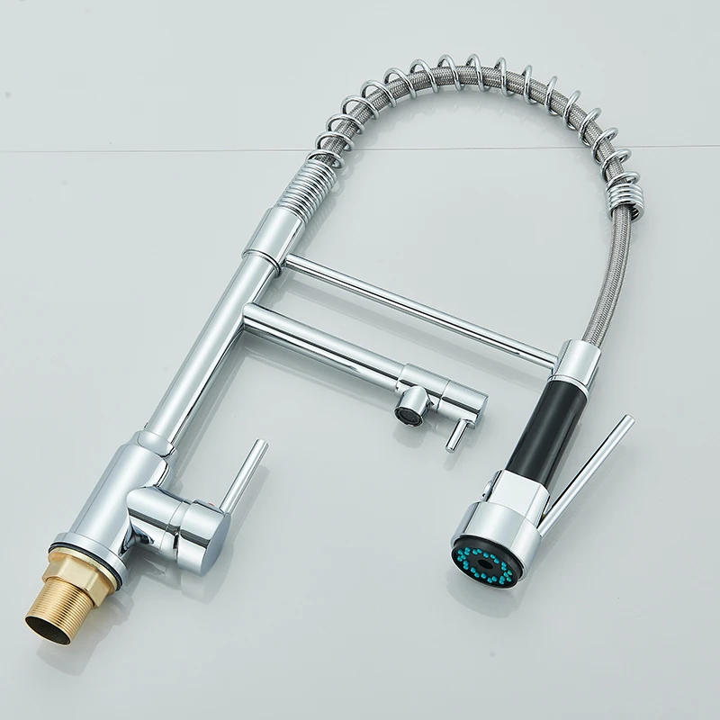 Description Picture 6 of itemChrome Kitchen Faucet Spring 360° Pull Down Sprayer Hot Cold Water Mixer Tap Deck Mounted Dual Spout Nozzle Faucets Crane