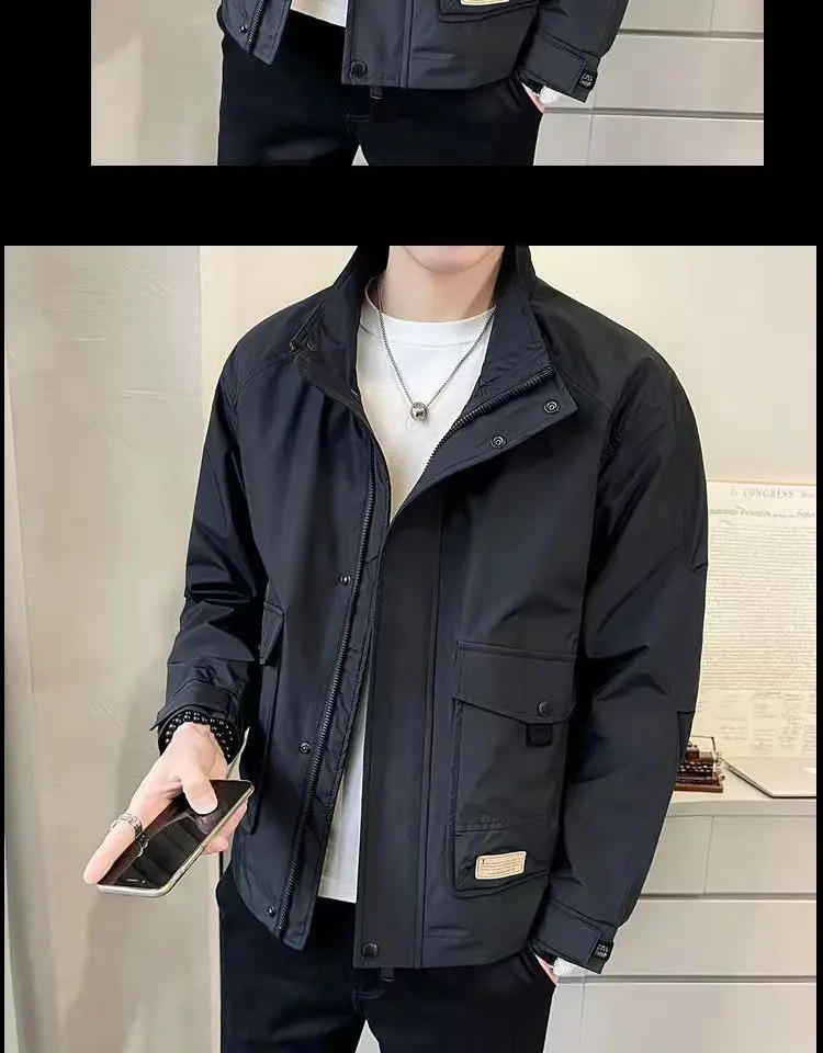 Description Picture 6 of itemSpring Autumn Stand Collar Workwear Jackets Fashion Casual Loose High Street Handsome Jacket Men Overcoat Male Clothes