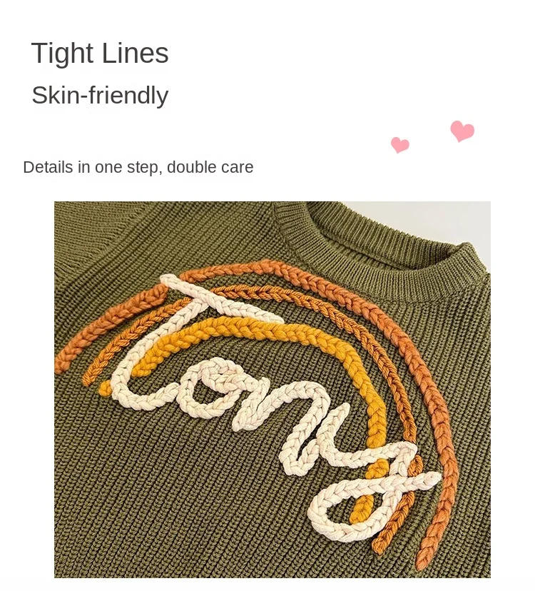 Description Picture 6 of itemCustom Knit Children Winter Sweaters  Long Sleeve Loose Top Baby Cotton Sweater Personalized Name Baby Boy Sweater Girls