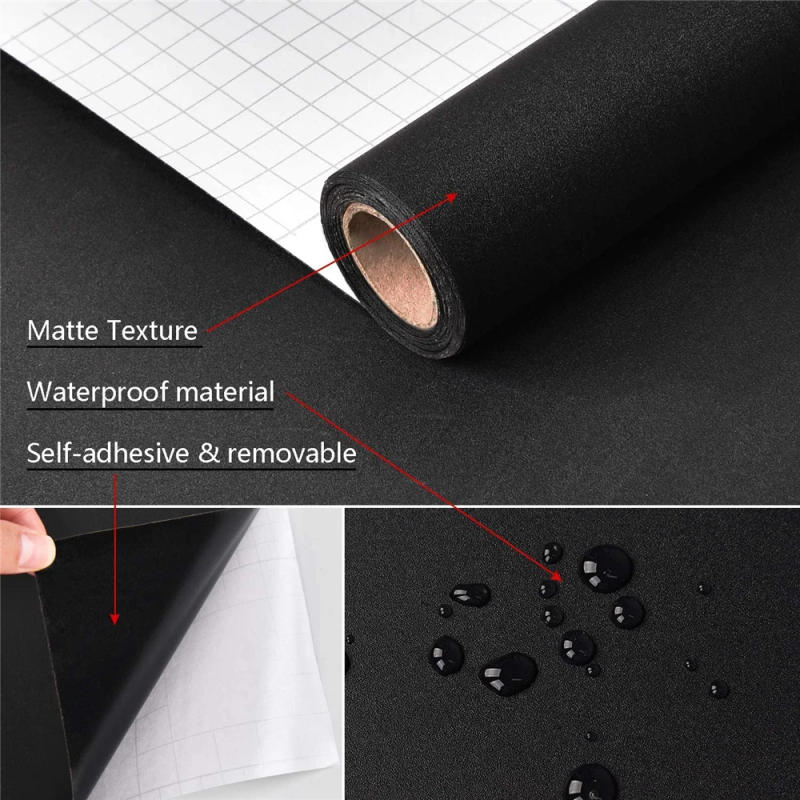 Description Picture 3 of item55cm Width Waterpoof Matte Wallpaper Black Vinyl Self-Adhesive Stickers for Wall Furniture Livingroom Contact Paper Home Decor