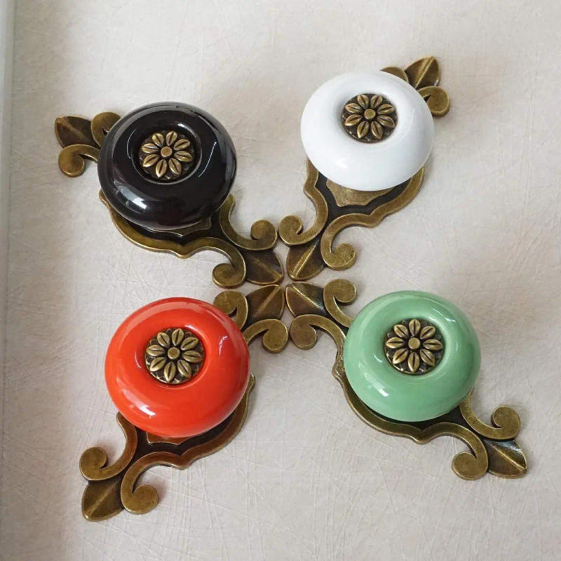 Description Picture 4 of item1 PC Ceramic Handles for Furniture Kitchen Cabinet Handle for Kids Wardrobe Pulls Antique Bronze Door Knobs with Backplate