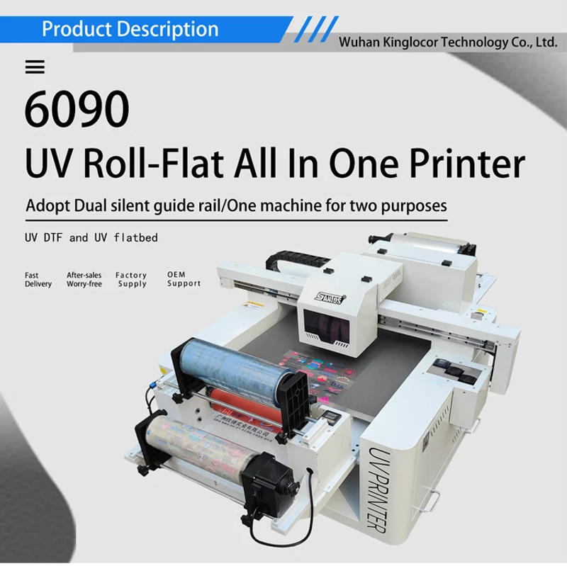 Description Picture 2 of itemCheap Desktop UV printer with UV DTF laminator 3 in 1 high-efficient printing wood metal AB film 6090 UV