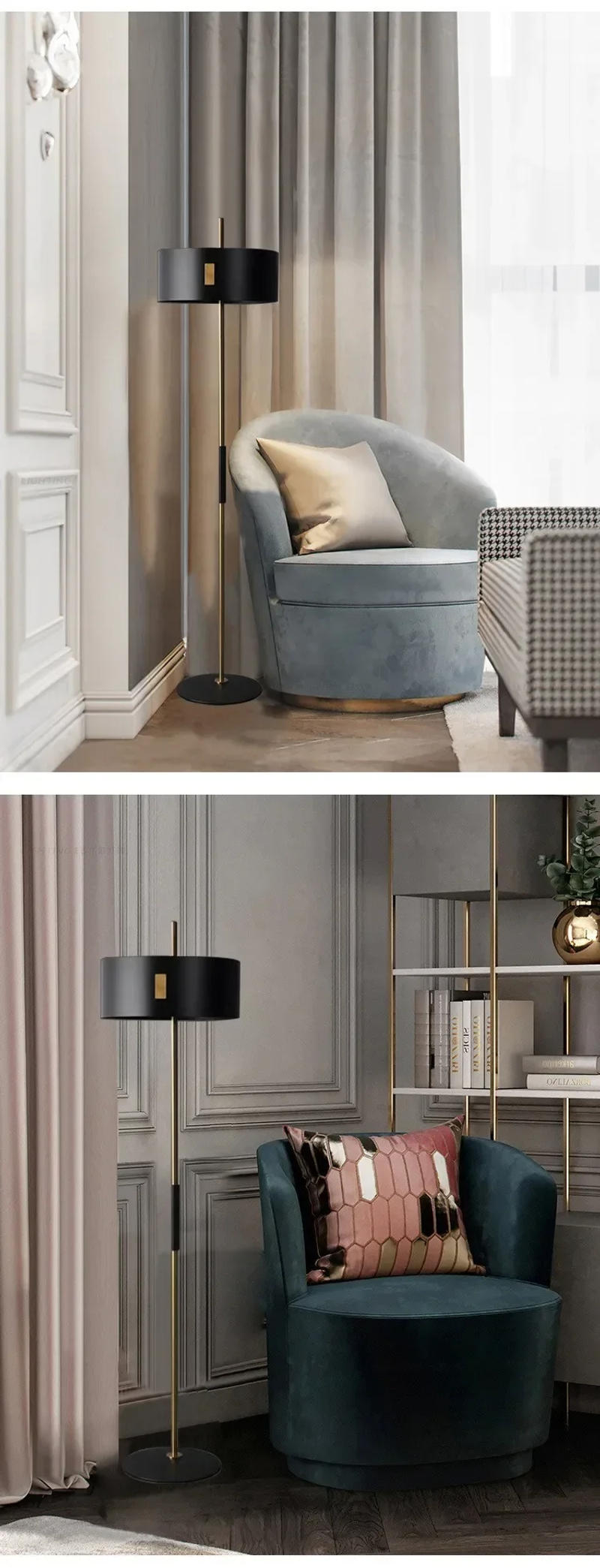 Description Picture 4 of itempie italiana para sala de estudiolámpara de lectura de metal negroVestíbulo Led interior iluminación торшерمصباح ارضي플로어 램프