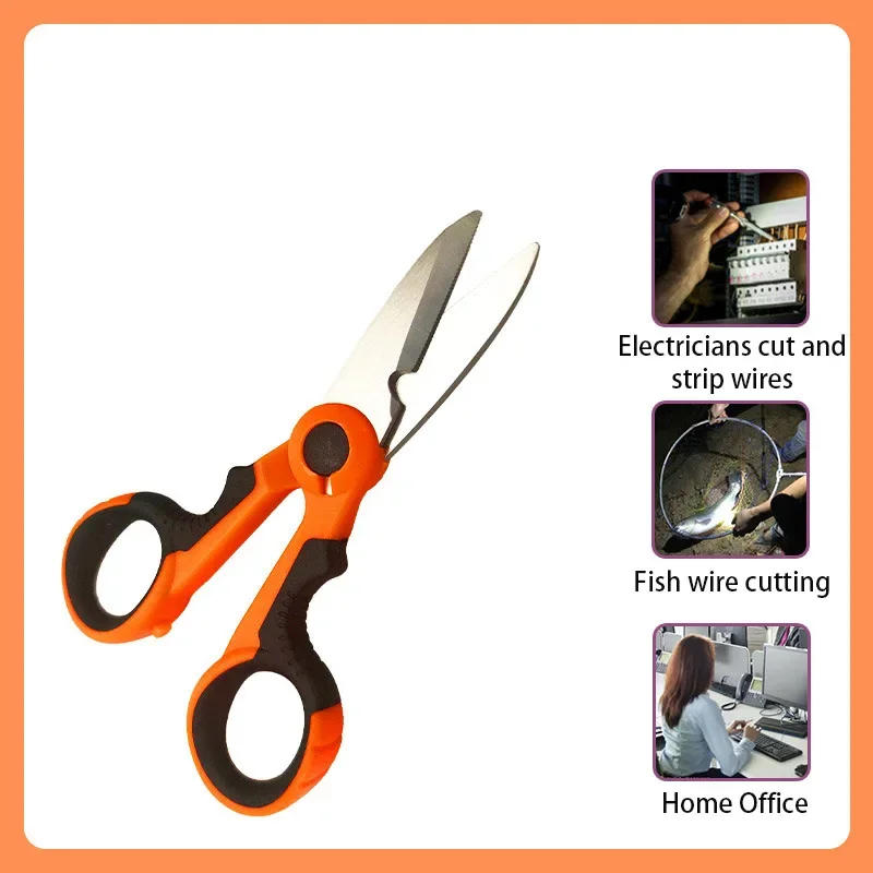 Description Picture 3 of itemNew Thickened Stainless Steel Scissors Household Shear Tool Electrician Scissors Stripping Wire Cut Tool For Fabrics Paper,Cable