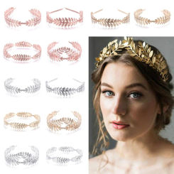 Women Girls Hair Crown Bridal Hair Accessories Hair Bands  Gold Leaves Wreath Vintage Pearl Wedding Tiara Headband