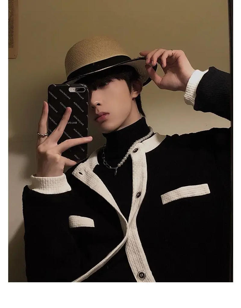 Description Picture 4 of itemSpring Autumn French Style Gentle Cardigan Sweaters Men's Fashionable Loose Casual High Street Sweater Jackets Male Clothes